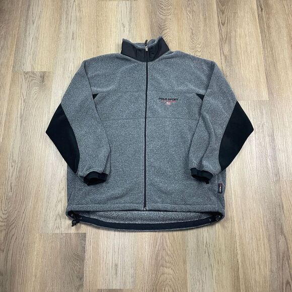 Vintage Polo Sport Jacket Mens Large Gray Fleece Full Zip 90s Outdoor - Picture 1 of 11
